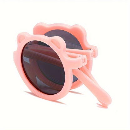 Portable folding fashion glasses for boys and girls with a cute, sweet, trendy cartoon bear design.