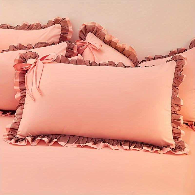 Single soft solid color brushed envelope pillowcase with lotus leaf lace, suitable for living room sofa or bedroom. Includes 1 piece of pillow cover.