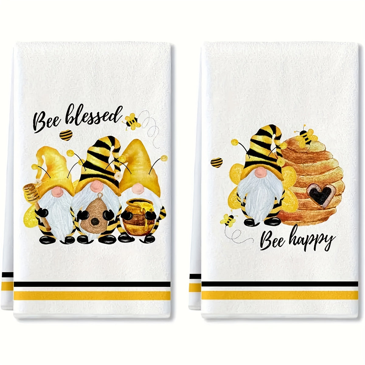 Bee Blessed Gnome Towel Set: Modern, Soft, Quick-Drying Kitchen Towels with High Absorbency