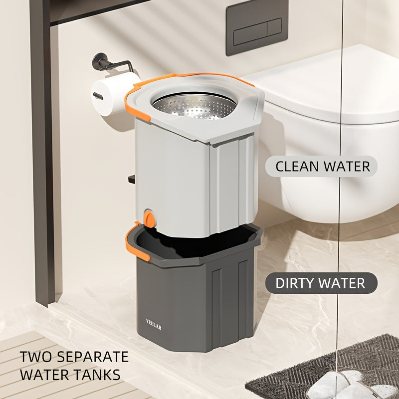 The EasyWring Microfiber Spin Mop and Bucket Set is perfect for cleaning your bedroom, bathroom, kitchen, and living room. It features a built-in cleaning solution compartment and operates manually without the need for electricity.