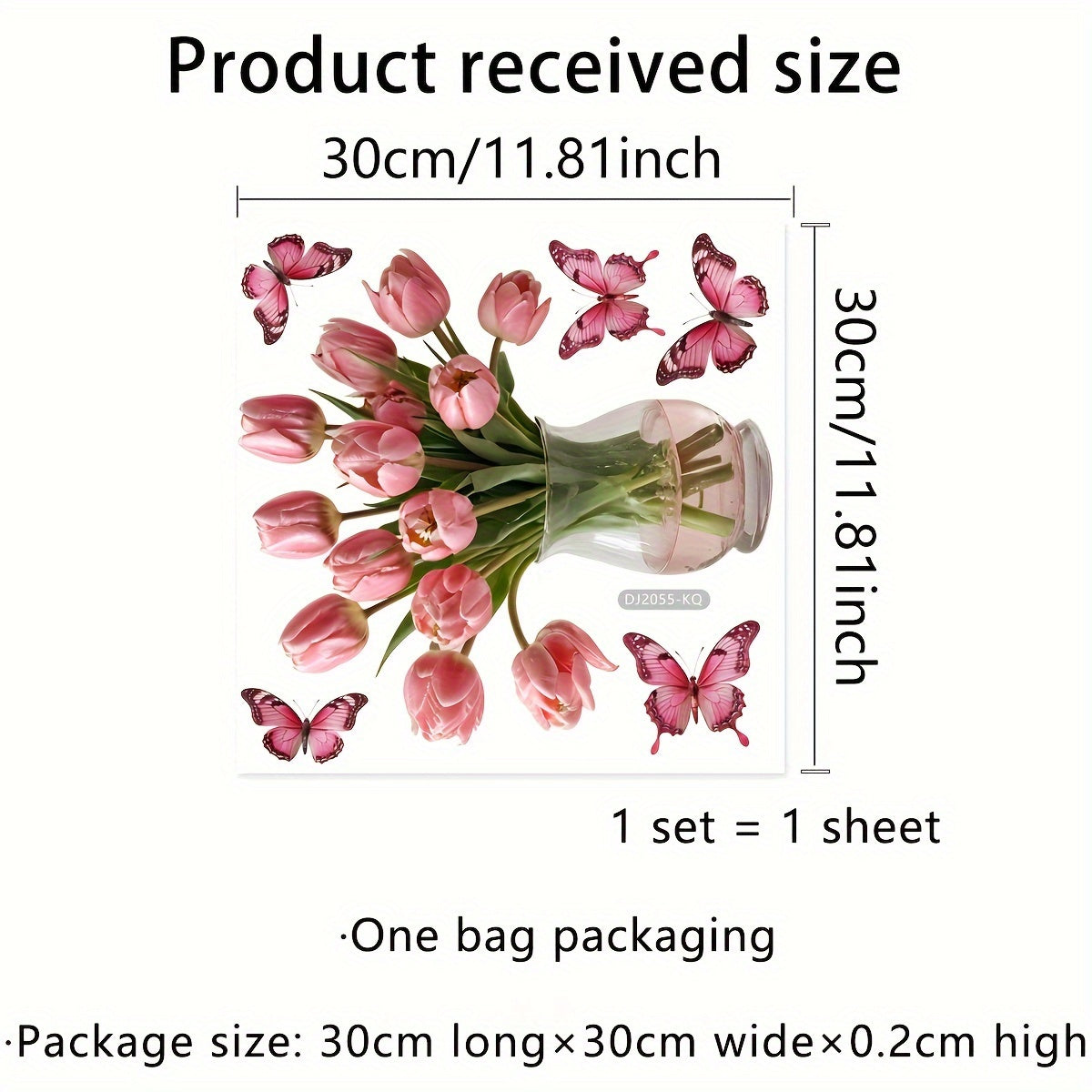 Contemporary Style Pink Tulip Butterfly Window Stickers, featuring a Floral Patterned design. Made from Polyvinyl Chloride Material, these stickers are easy to apply with their Static Cling Mounting and are reusable. Available in Assorted Shapes, these