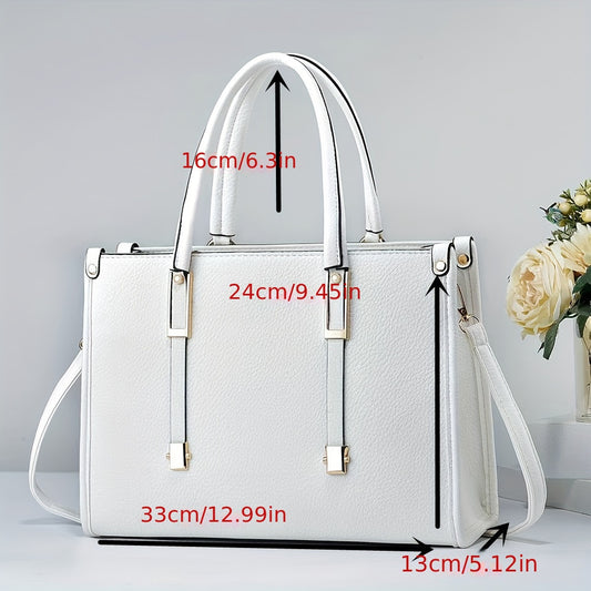 Elegant tote handbag for women with large capacity, solid color, and versatile style.