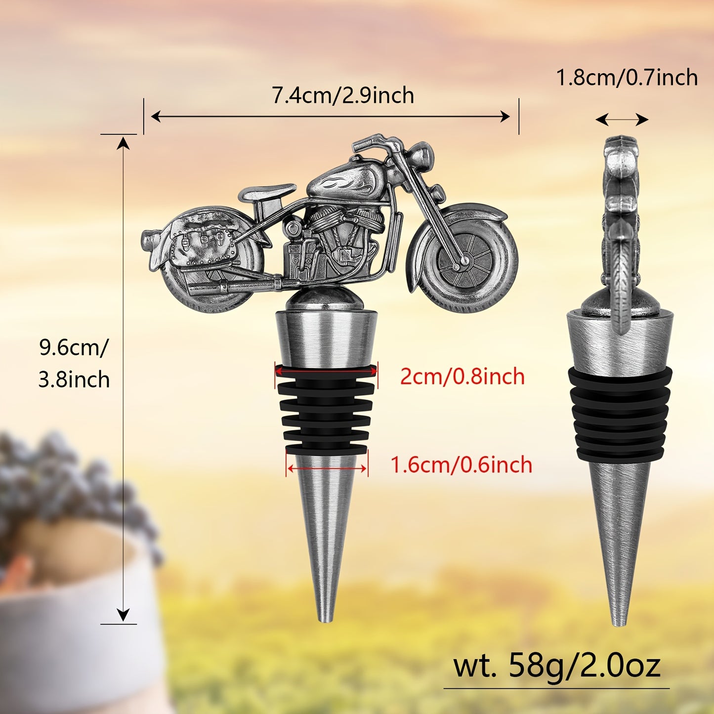 Motorcycle wine stopper ideal for men who ride, perfect for gifting.