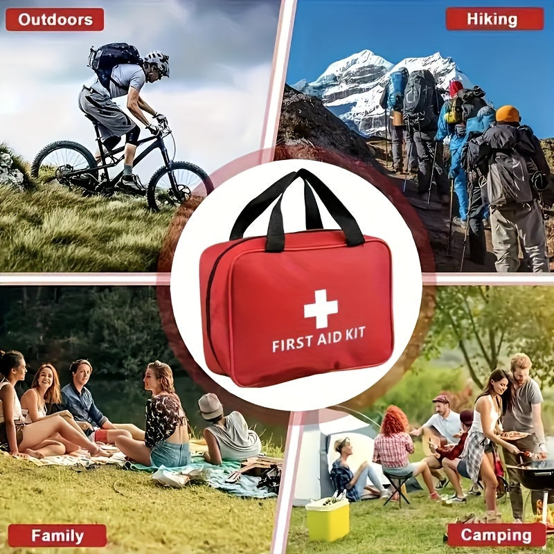 First aid kit with scissors and tweezers, portable and durable, available in 2 sizes, in red, for home, car, camping, and hiking.