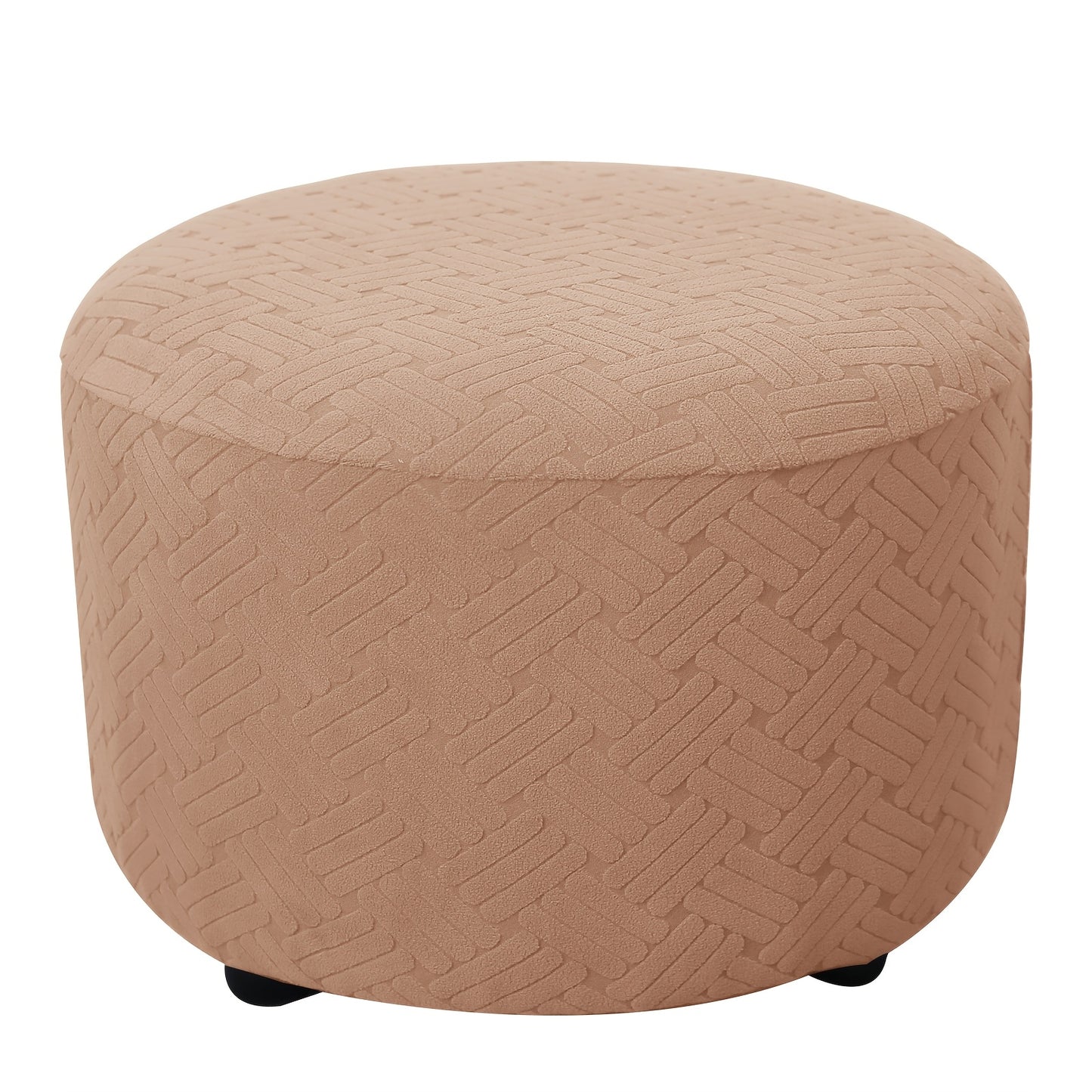 Round Jacquard footrest cover with high elasticity, suitable for foyer, living room, and bedroom. Anti-stain, anti-dust, and resistant to cat scratch and dog claw. Made of 200g plaid fabric, suitable for all seasons.