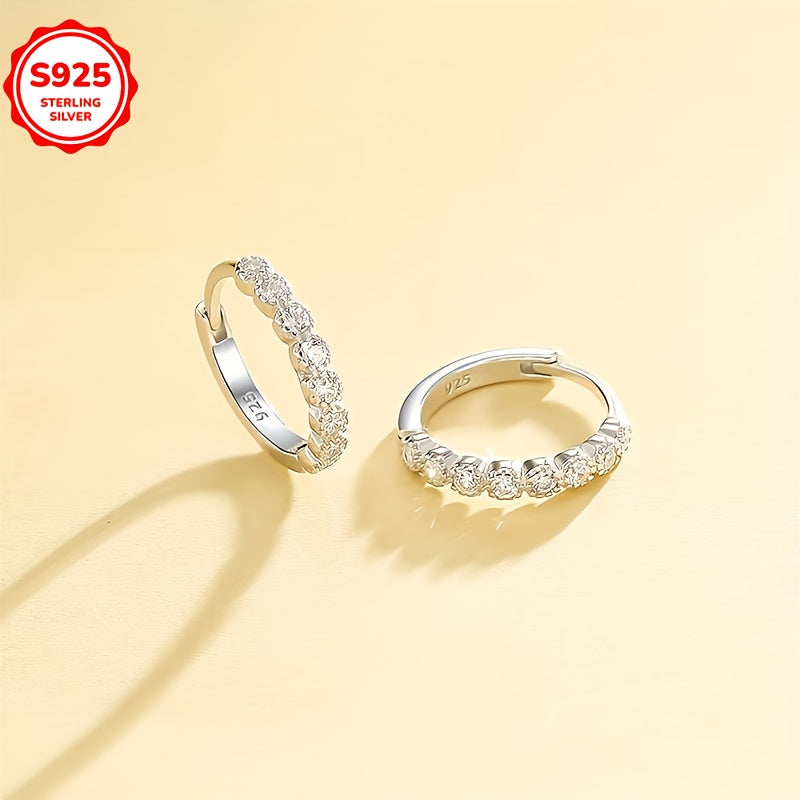 925 Pure Silver Round Ring Earrings with Shining Zirconia, Elegant and Luxurious, Perfect for Women's Dating and Wedding.