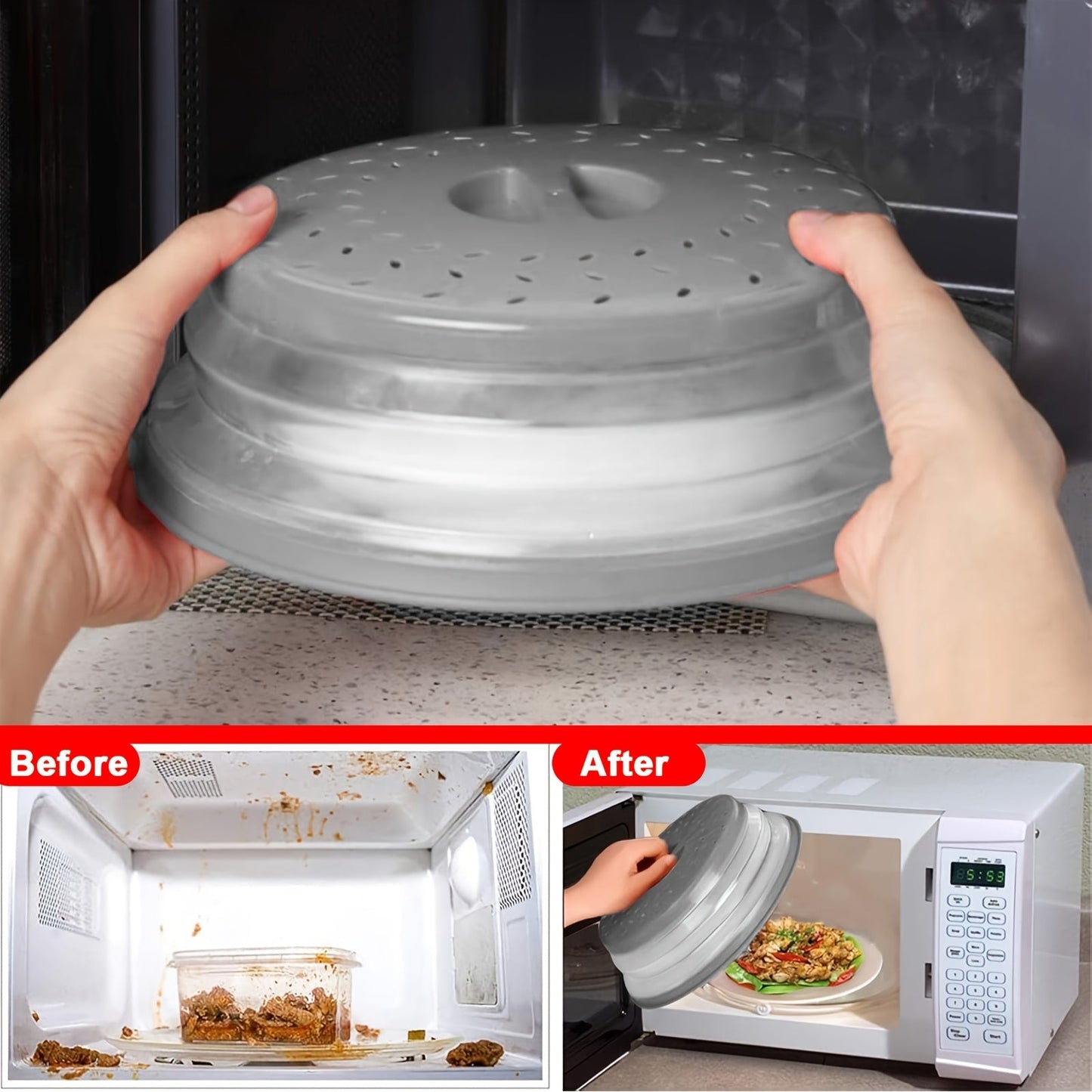 Silicone Microwave Splash Cover with Ventilation and Steam Holes - Versatile and Heat Resistant, Perfect for Heating Food, Washing Produce, Outdoor Events, and Food Storage