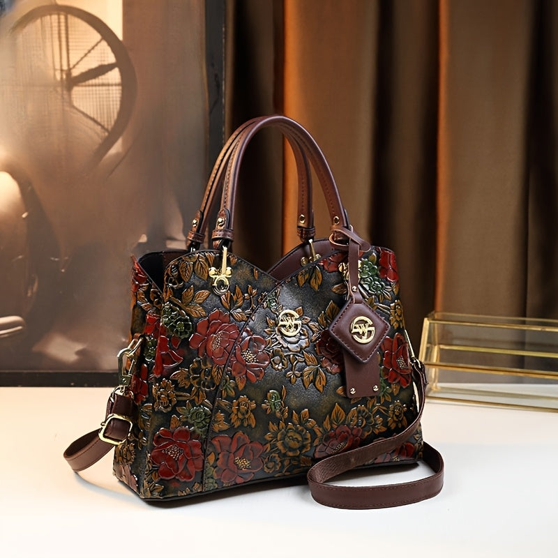 New arrival for women: hand-painted floral handbag with zipper closure, perfect for a stylish mom.