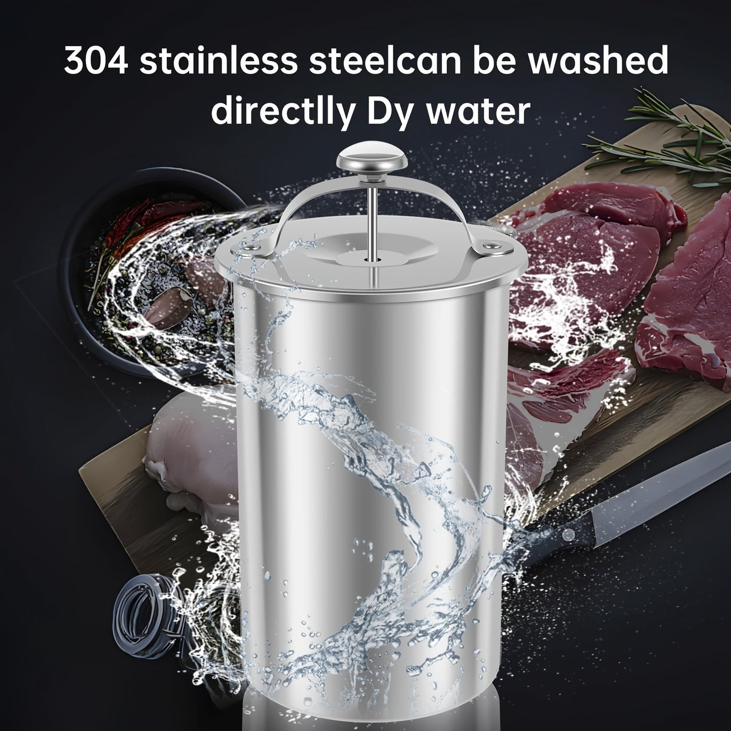 Newly Designed Stainless Steel Meat Smasher with Built-in Thermometer and Meat Pressing Bucket - Perfect for Home Kitchen Use, Cooking Tools and Accessories - Includes Ham Machine