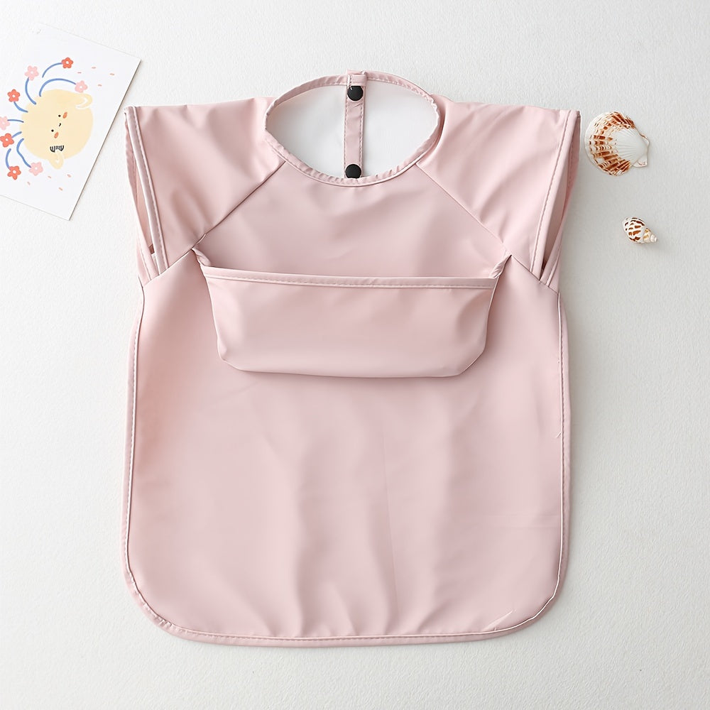 Comfortable Waterproof Solid Color Bib with Sleeveless Reverse Wear Design, Ideal for Eating and Feeding