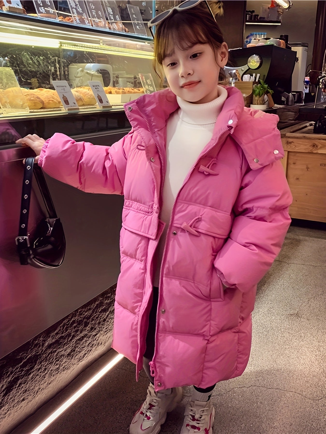 2024 Korean winter coat for girls, knee-length loose and trendy, suitable for medium to large Youngsters