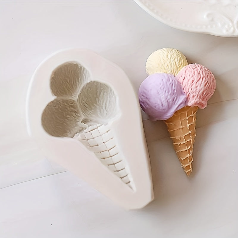 One-piece Ice Cream Shaped Chocolate Mold made of Simulation Ice Cream Cone Silicone, suitable for making candy, fondant, biscuits, and ice cream. Perfect for DIY cake decorating, baking, and as a handy kitchen gadget or accessory for your home kitchen.