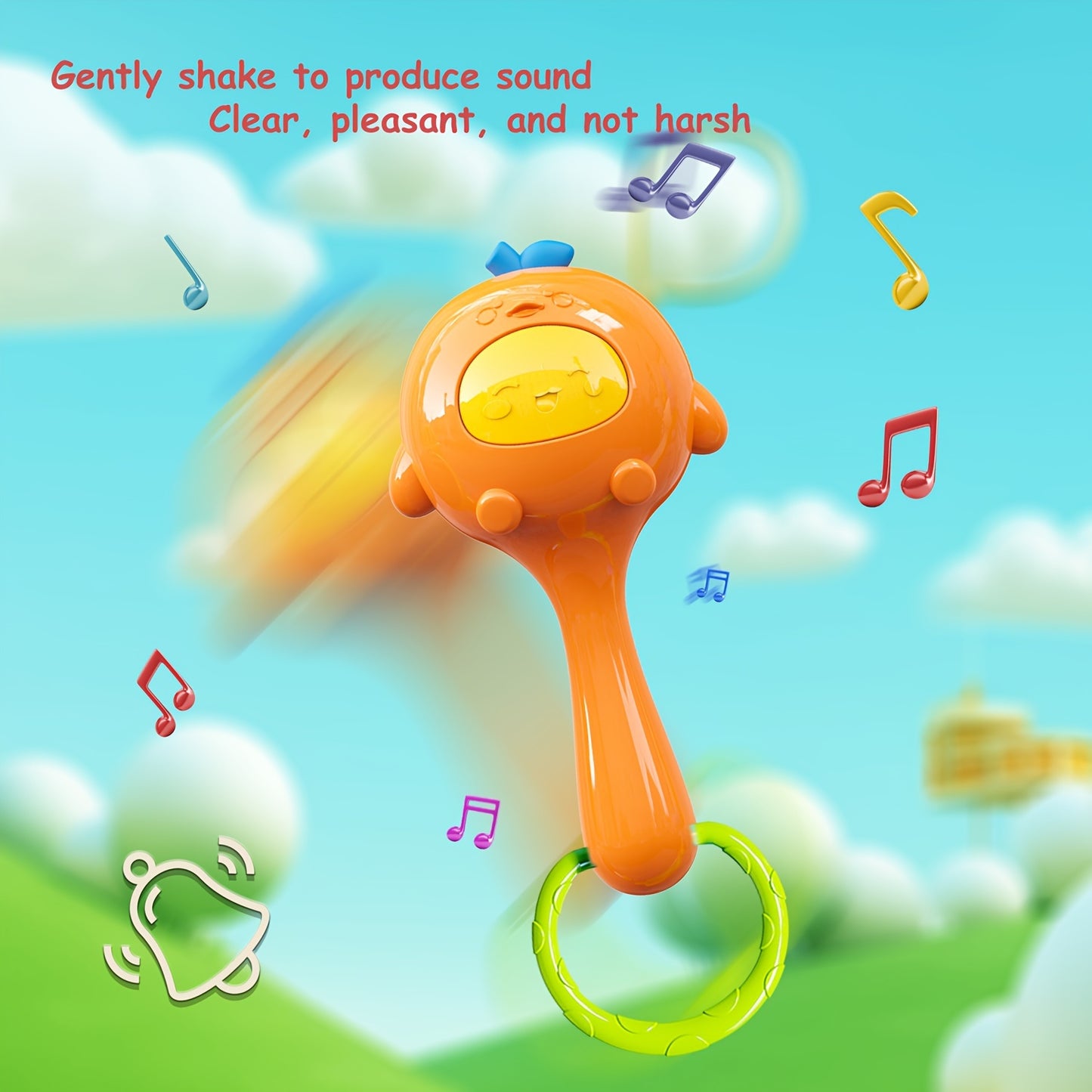 Baby grip sand hammer toy for infants, sound-producing shake bell for newborns, non-toxic, suitable for ages 0-3.