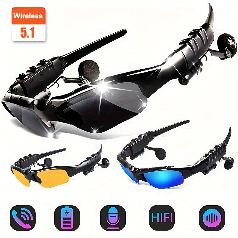 Wireless polarized fashion glasses with built-in mic and USB rechargeable feature. HiFi sound quality for music and calls, perfect for outdoor sports and driving. Comes with gift box.