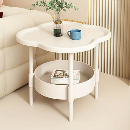 Stylish Contemporary Side Table - Lightweight, Ivory Couch Accent with Shelf for Living Room Storage