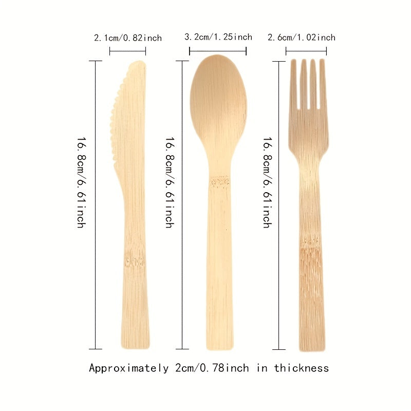 Premium Bamboo Cutlery Set - Available in 24 or 36 pieces, Includes Disposable Knives, Forks, and Spoons Perfect for Parties, Picnics, and Outdoor Events