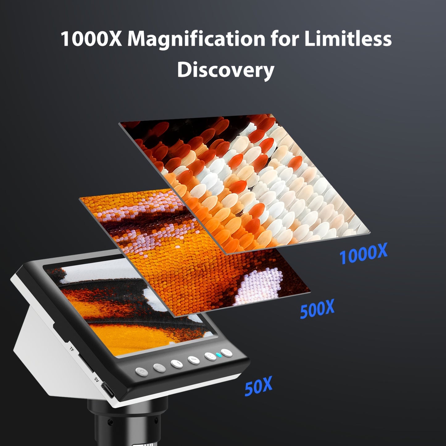 10.92cm Digital Microscope with 1000X HD 1080P resolution, 8 LEDs, and Windows compatibility for coin collection.