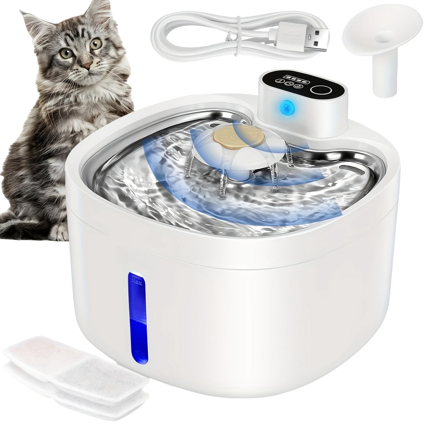 CW-WSJ2Cat fountain, 88oz/2.6 liters wireless automatic pet water dispenser with motion sensor, ultra-quiet and suitable for cats and dogs.