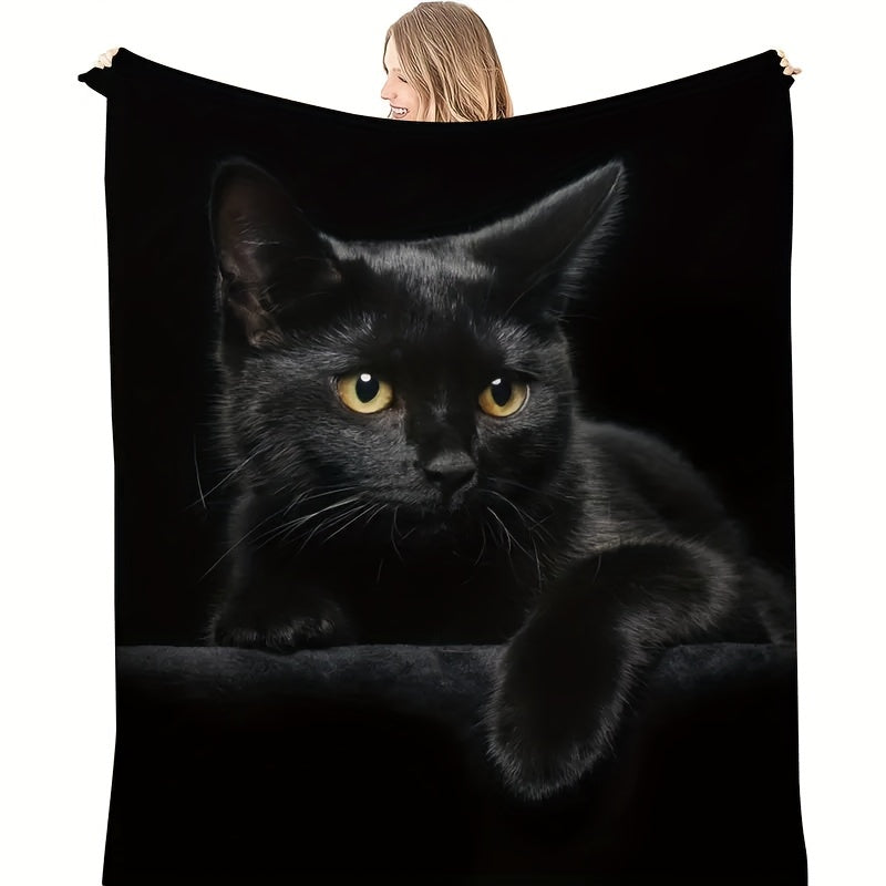 Black Cat Animal Blanket - 1 piece Flannel Throw Blanket suitable for all seasons. Perfect for use on beds, couches, and chairs. An Amazon's top-selling animal-themed gift blanket, ideal for winter naps, sofa covers, air conditioning, and sleepovers.