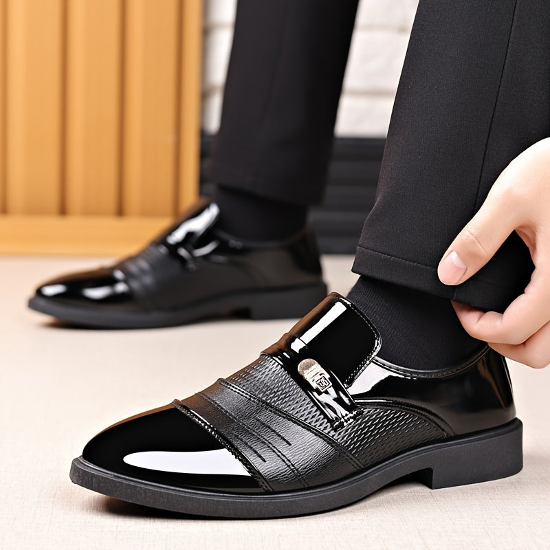 Men's minimalist dress shoes with pointed toe and PVC sole for office, parties, weddings, and business casual wear.