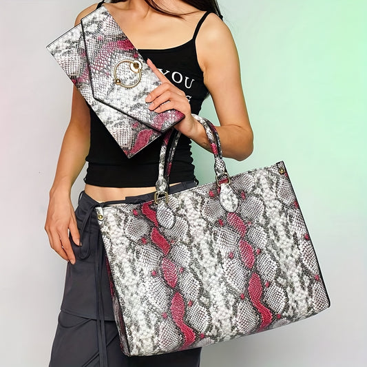 New snakeskin clutch bag for girls with zipper closure, in black with edge paint, for Autumn/Winter 2024.