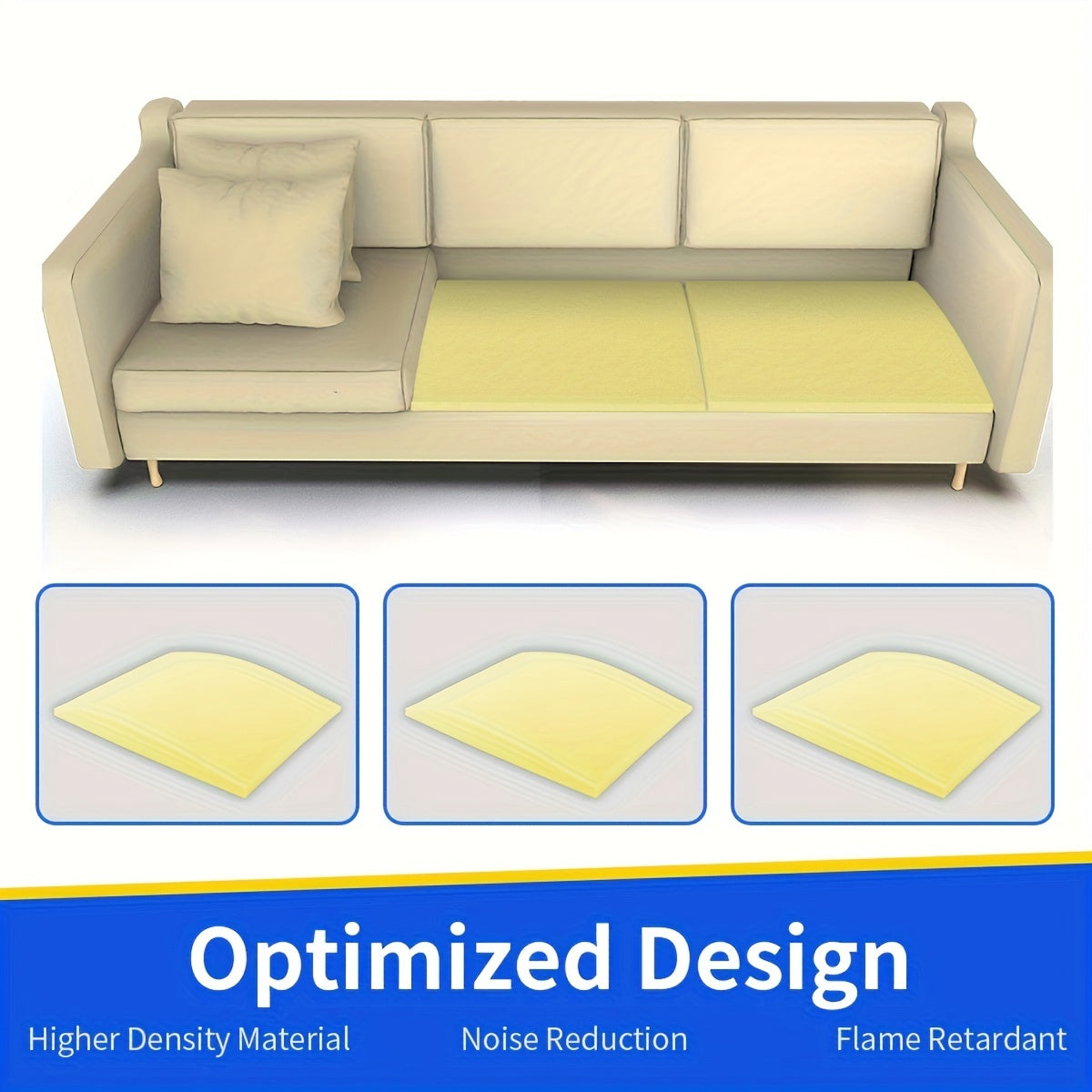 Foamagic Foam Cushion Set includes 3 pieces, each measuring 50.8cm X 50.8cm, designed to provide support for your couch, chair, or loveseat. These high-density cushions help repair sagging seats and enhance comfort. Perfect for curved furniture.