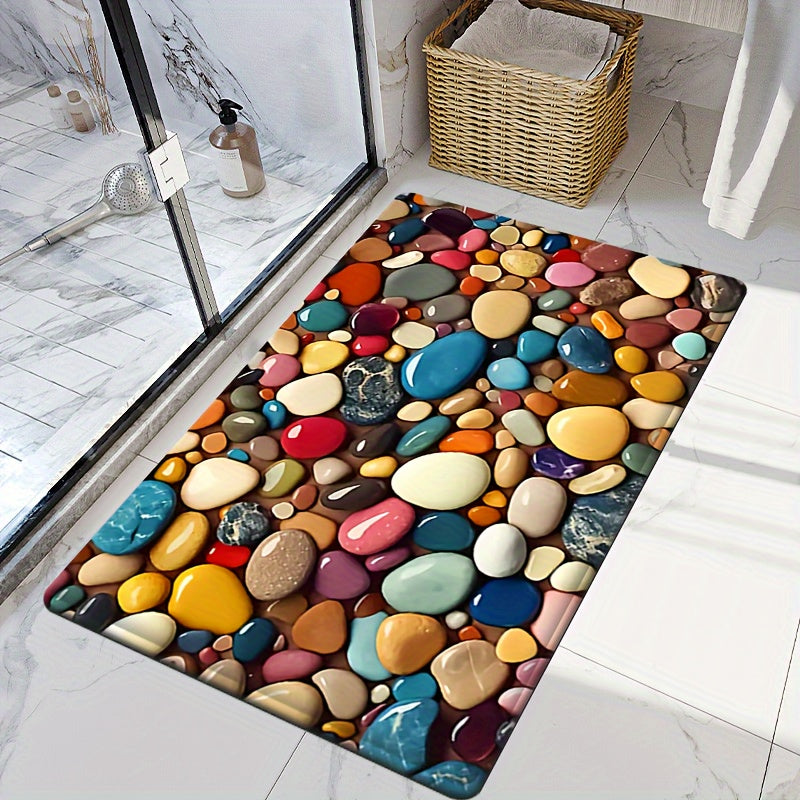 This bath rug features a stylish pebble pattern and is made from 100% polyester flannel for a soft and luxurious feel. It is non-slip, absorbent, and quick-drying, making it perfect for use in the shower. This mat is also machine washable, making it easy