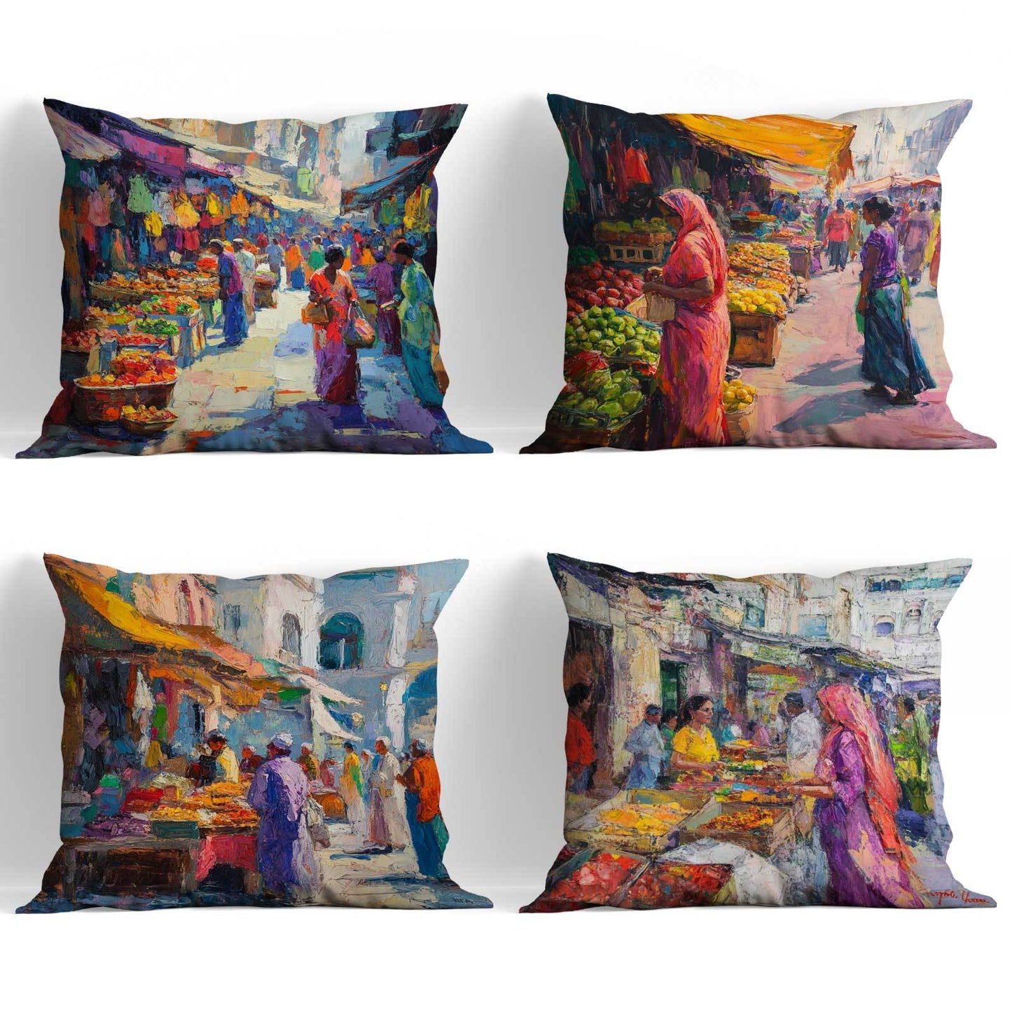 Set of 4 Contemporary Abstract Art Throw Pillow Covers, featuring a Fantasy Theme. These covers are perfect for all seasons, with a convenient zipper closure and machine washable design using high-quality polyester fiber. Ideal for use on office chairs