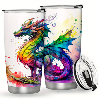 Stainless steel tumbler featuring a 3D dragon design, leak proof and BPA free. Vacuum insulated for outdoor activities. Ideal gift for holidays and birthdays.