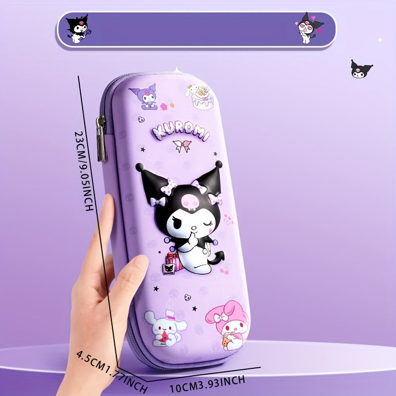 One Sanrio large capacity pencil case with cute cartoon pattern, suitable for organizing school and office supplies. Durable and suitable for pencils, markers, and stationery.