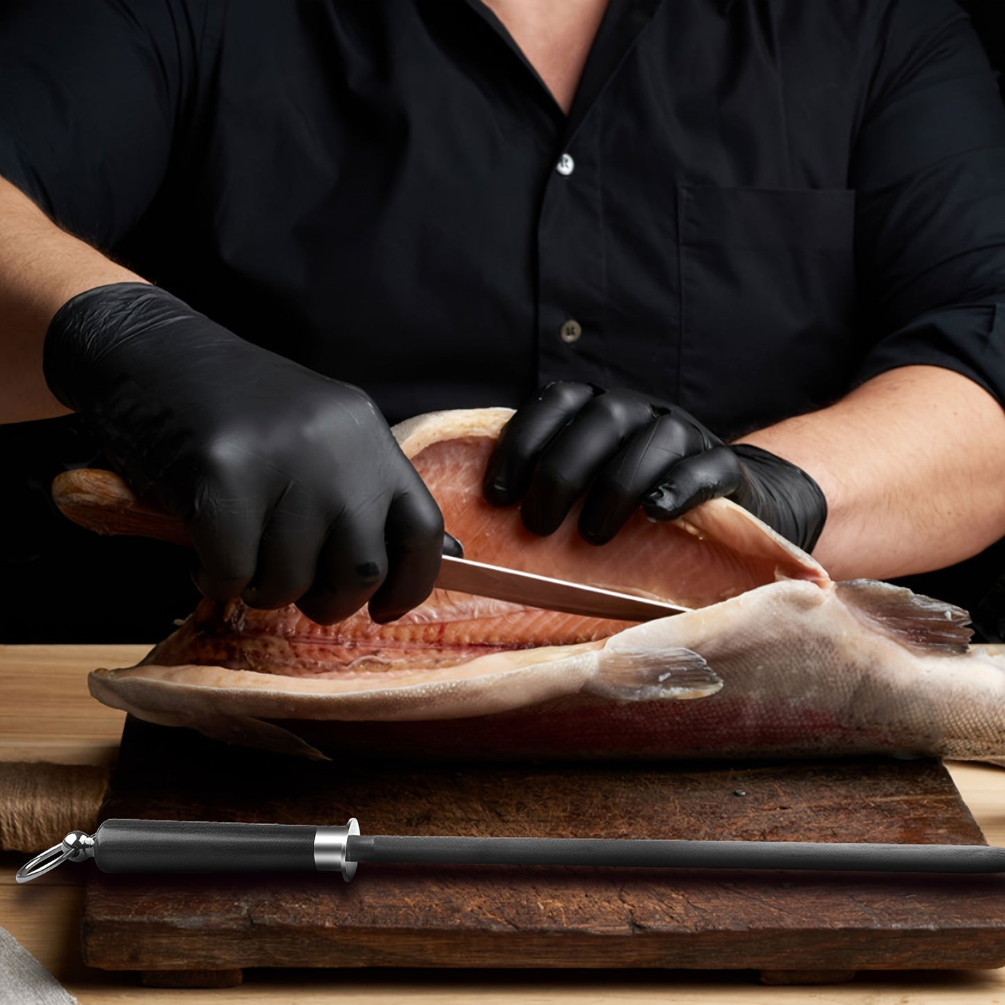 No Electricity Needed: 12-Inch Honing Steel Knife Sharpener with Fine Grit, Metal Material, and Manual Sharpening Rod for Kitchen Knives