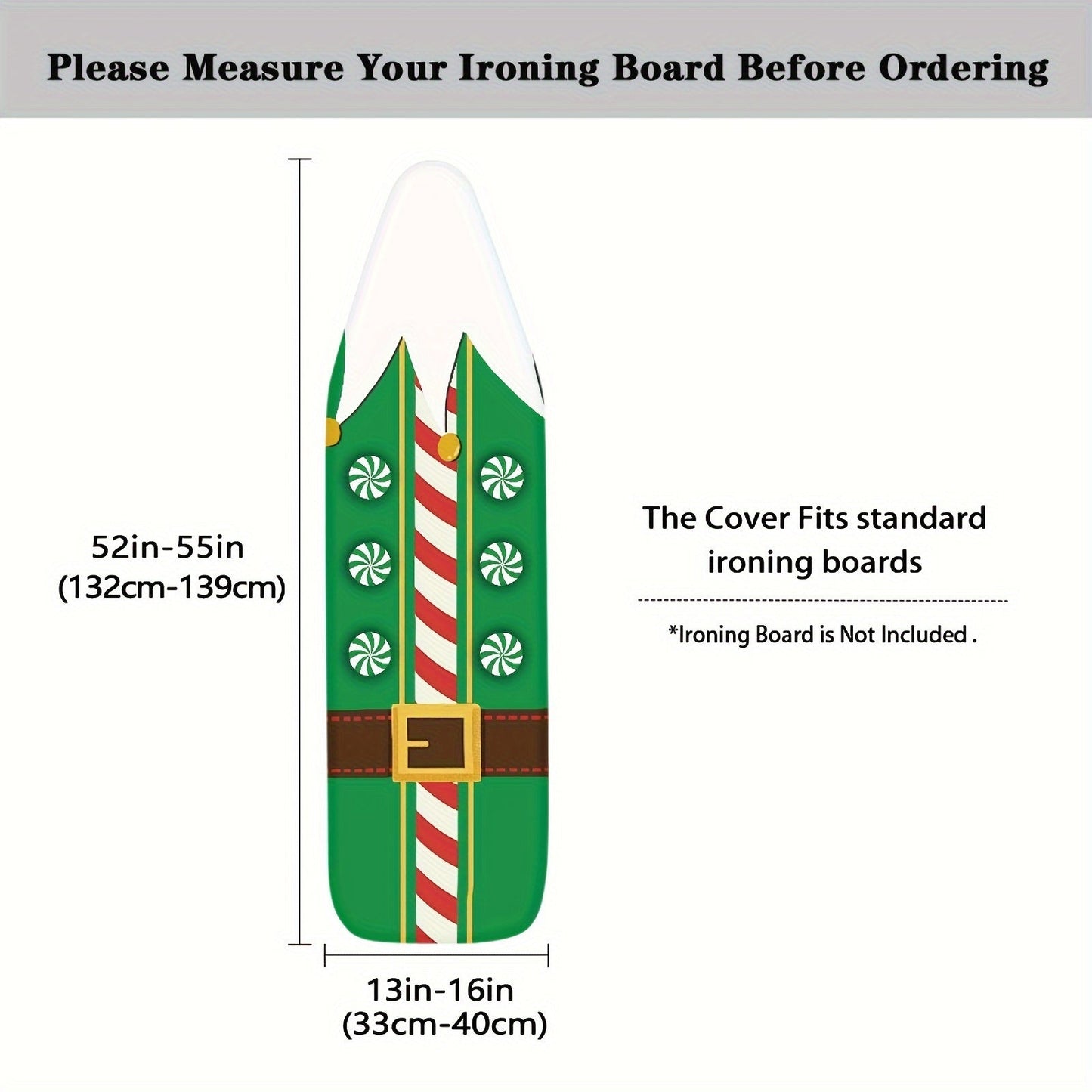 Elastic Christmas-themed ironing board cover fits most sizes and offers festive dust protection for your home decor.