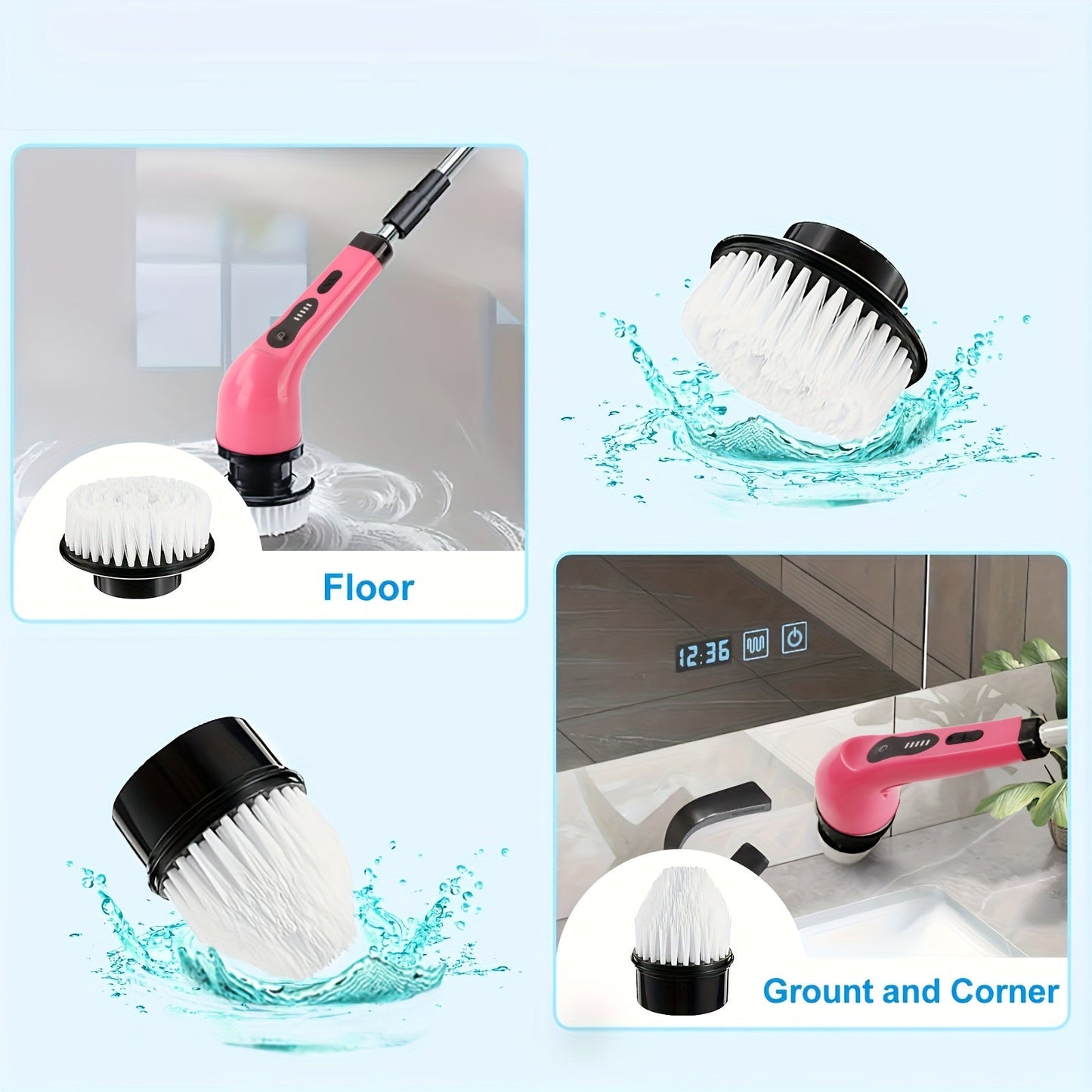 IAGREEA Electric Rotating Scrubber comes with 9/6 Replaceable Brush Heads, Adjustable Speed, Extendable Handle, USB Rechargeable 2000mAh Lithium Battery, Power Indicator, perfect for Home/Office Cleaning, Great as a Gift Option.