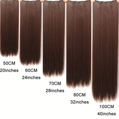 Synthetic Super Long 5 Clip In Hair Extension in Black/Brown/Blonde, extra-long straight hair, one-piece fake hairpiece for women. Available in lengths from 50cm to 100cm, ideal for daily