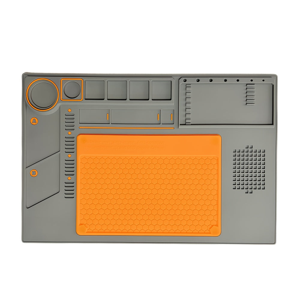 Silicone/PVC Soldering Mat Set with Anti-slip Insulation and Magnetic Heat Resistant Properties for Workbench Maintenance Tools.