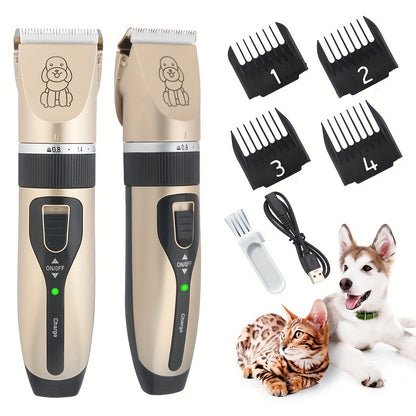 Low noise rechargeable pet trimmer for dogs with limit comb.