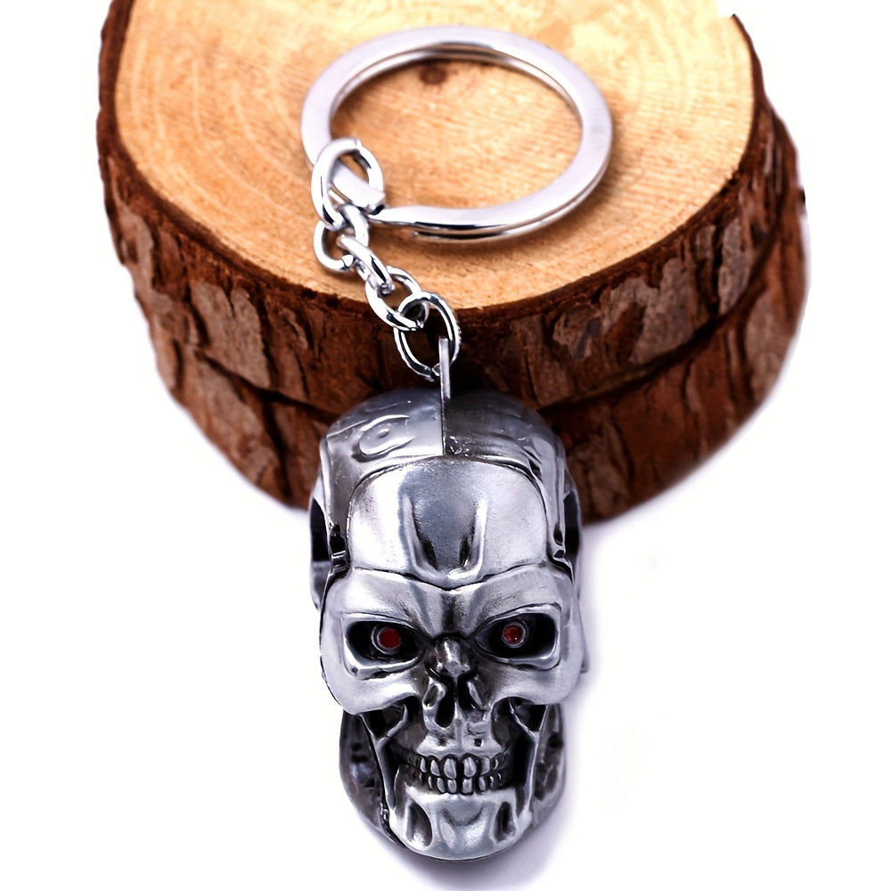 One piece of Creative Fashion Red-Eyed Skull Keychain for Men, featuring a Mini Zinc Alloy Three-dimensional Skull design. Perfect for your car keys or bag, this keychain also makes a great holiday gift.