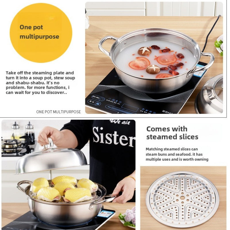 Stainless Steel Multi-Purpose Steamer Pot with Steaming Tray, 12-Inch, Compatible with Steam and Boil, Suitable for Use on Any Stovetop