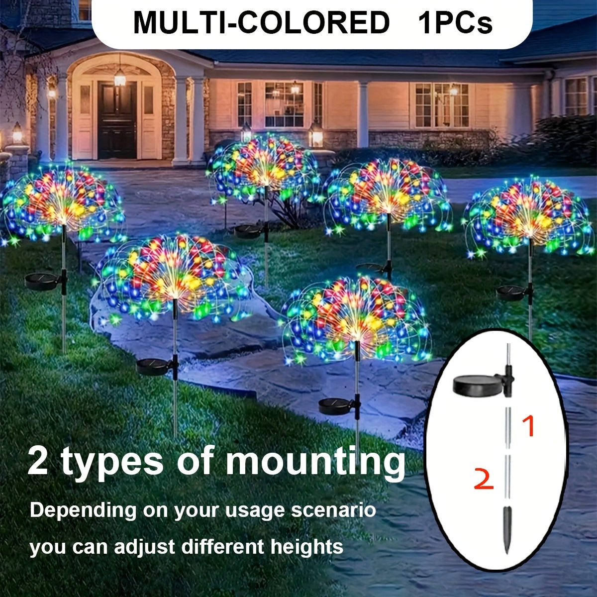 Solar firework lights with 8 modes for outdoor garden decor, available in 360/200/60LED options.