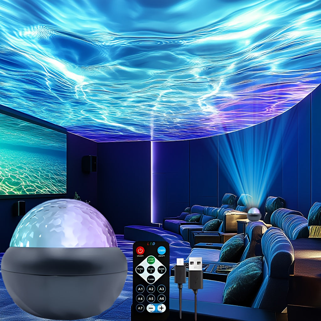 Dreamy 7-Color LED Night Light with Water Ripple Effect - USB Powered, Remote Controlled, Ideal for Creating a Cozy Atmosphere in Any Room. Ideal for Bedroom Ambiance & Special Occasions.