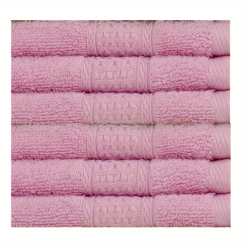 6-Pack of 100% Cotton Face Towels with assorted patterns, perfect for body and face, great for hotel, travel, and everyday use. Each towel is woven and has a GSM of 360, measuring 33.02x33.02cm.