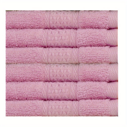 6-Pack of 100% Cotton Face Towels with assorted patterns, perfect for body and face, great for hotel, travel, and everyday use. Each towel is woven and has a GSM of 360, measuring 33.02x33.02cm.