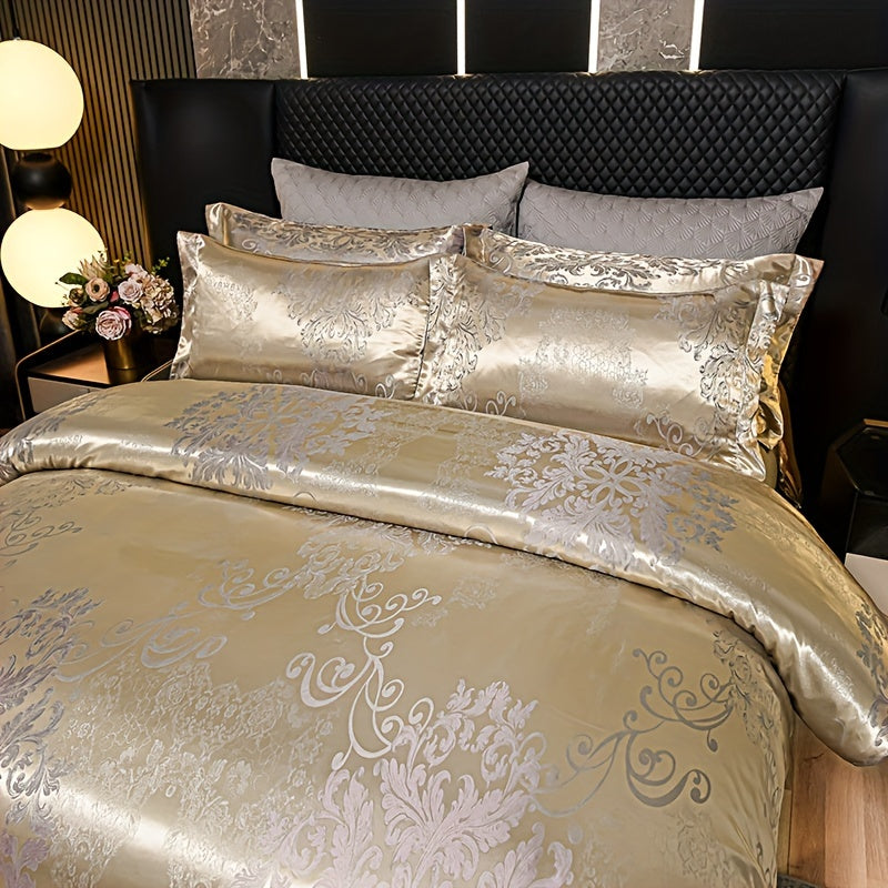 3-piece satin jacquard bedding set includes duvet cover and 2 pillowcases. Soft and smooth, suitable for bedrooms and guest rooms. Machine washable. Does not include duvet core.