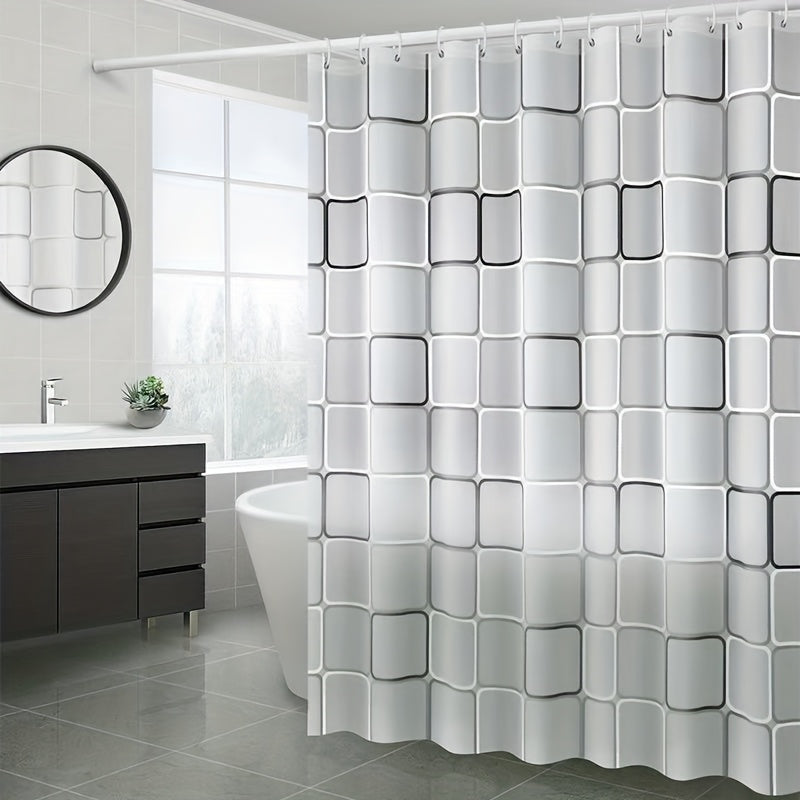 EVA Polyethylene Checkered Bath Drape with Durable Metallic Grommets and Plastic Hooks, Water-Resistant and Lightweight for All-Season Space-Themed Shower Partition