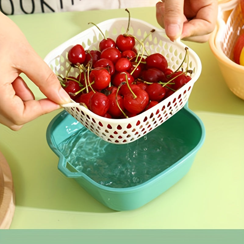 Set of 6 Double-layer Vegetable Washing Basins with Drain Baskets, Versatile Kitchen Drain Basket for Washing, Storage Basket for Washing Fruits and Vegetables, Multi-functional Kitchen Storage Basket, Bathroom and Kitchen Accessories