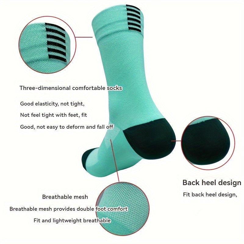 5 pairs of unisex cycling compression socks, breathable and highly elastic for outdoor sports and running.