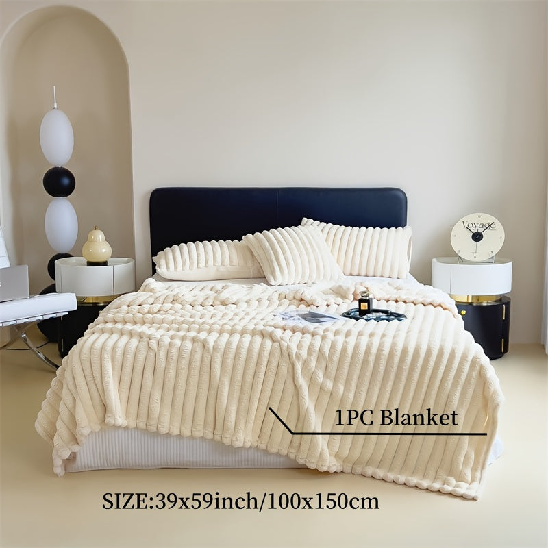 Soft and cozy double-sided faux rabbit fur blanket, perfect for bedroom, guest room, living room, dorm, office, car, and travel. This anti-static blanket is warm and suitable for all seasons, making it a versatile addition to your home.