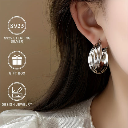 S925 Pure Silver Women's Large Earrings, 8.5g, with Low Allergy Electroplated 18K Gold Plating. Features European and American Classic Geometric Design. Perfect for Daily Wear, Parties, and Holiday Gifts. Comes in a Gift Box.