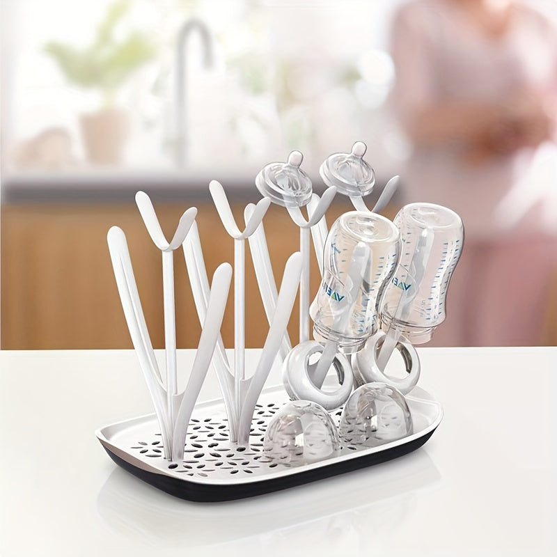 Compact Bottle Drying Rack - 8-Bottle Capacity for Bottles, Soothers, and Breast Pump Parts | Removable Drip Tray for Easy Cleaning | Dishwasher Safe with Convenient Bottle Storage