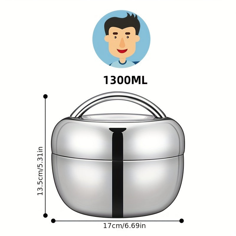 Round Stainless Steel Insulated Lunch Box - Double-Layer, Leakproof Bento Box for Office Workers & Students, Microwave Safe, Reusable Food Container